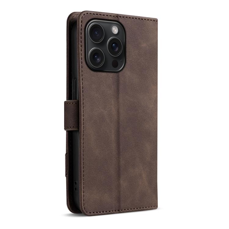 For iPhone 15 Pro Max AZNS A2 Series Tri-Card Wallet RFID Vegan Leather Phone Case with Strap
