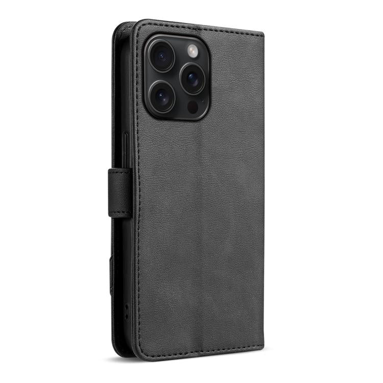 For iPhone 15 Pro Max AZNS A2 Series Tri-Card Wallet RFID Vegan Leather Phone Case with Strap