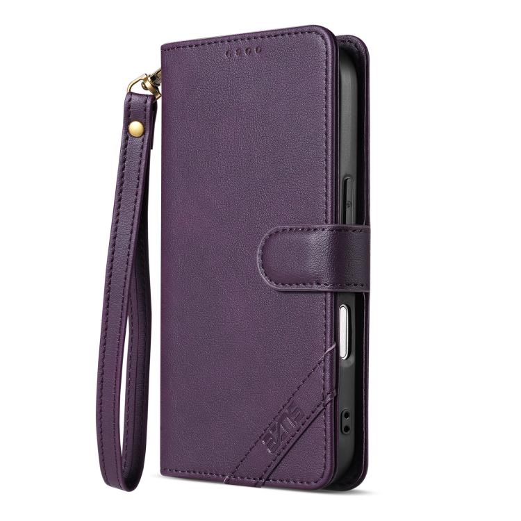 For iPhone 16 AZNS A2 Series Tri-Card Wallet RFID Vegan Leather Phone Case with Strap