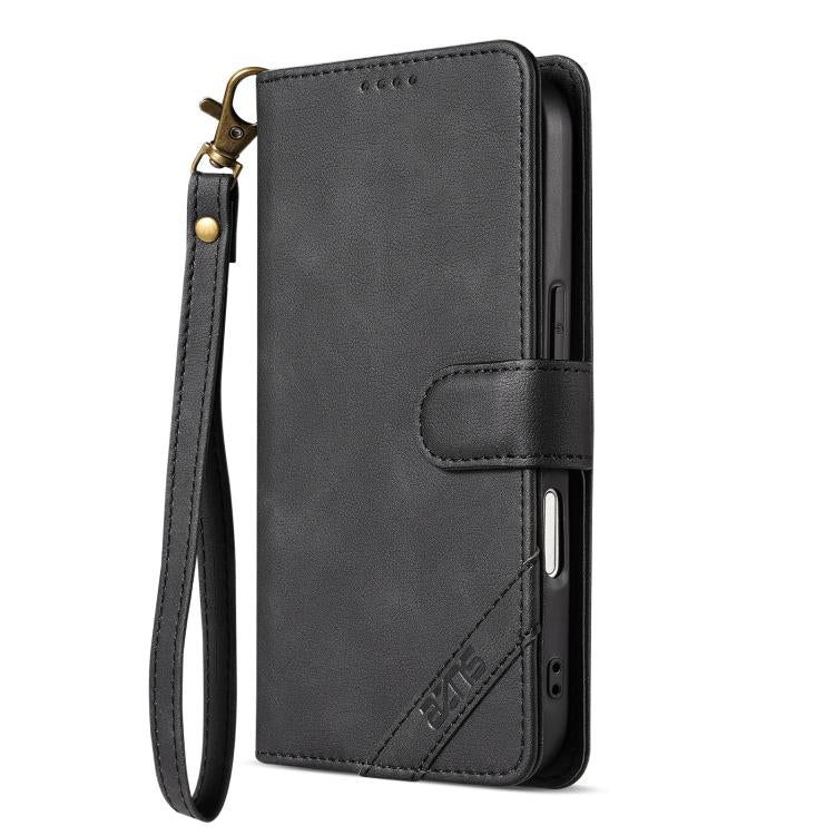 For iPhone 16 AZNS A2 Series Tri-Card Wallet RFID Vegan Leather Phone Case with Strap