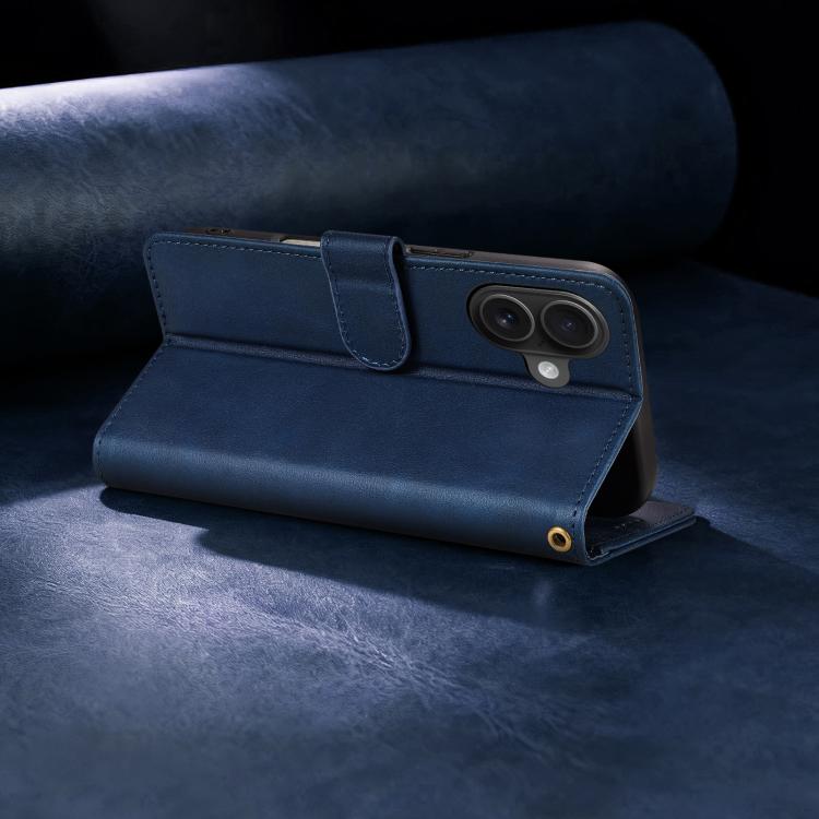 For iPhone 16 AZNS A2 Series Tri-Card Wallet RFID Vegan Leather Phone Case with Strap