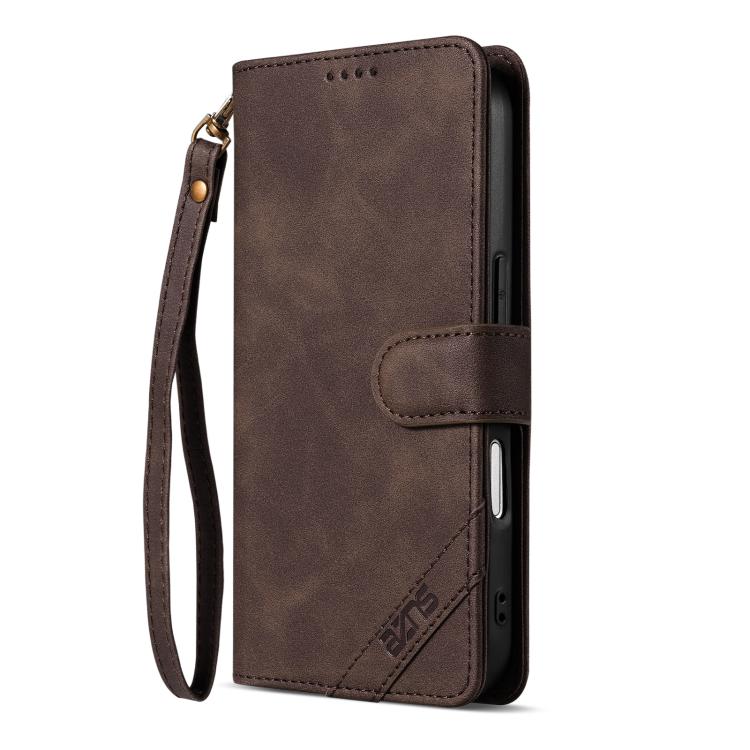 For iPhone 16 Plus AZNS A2 Series Tri-Card Wallet RFID Vegan Leather Phone Case with Strap