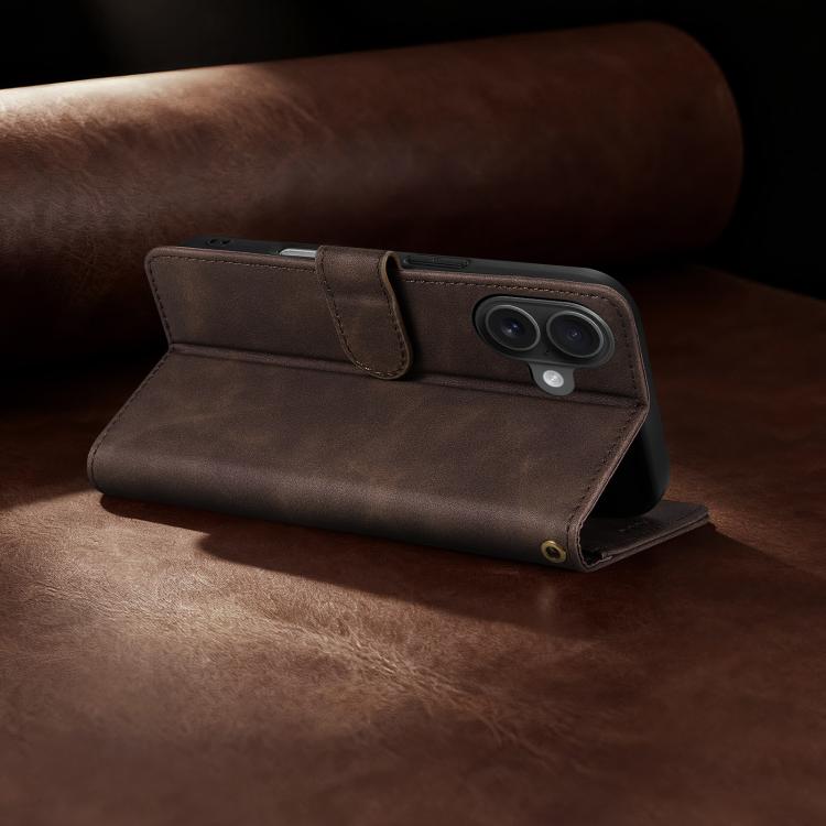 For iPhone 16 Plus AZNS A2 Series Tri-Card Wallet RFID Vegan Leather Phone Case with Strap