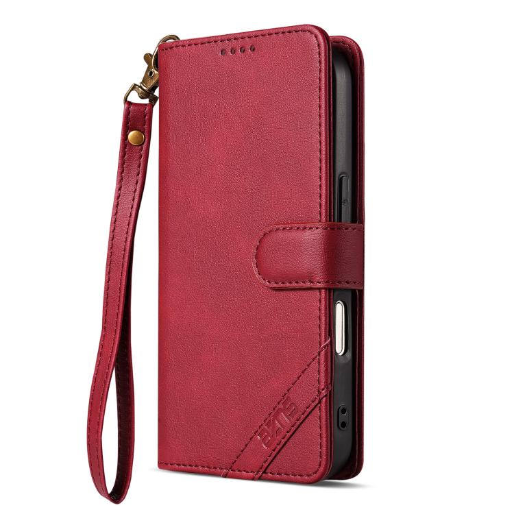 For iPhone 16 Plus AZNS A2 Series Tri-Card Wallet RFID Vegan Leather Phone Case with Strap