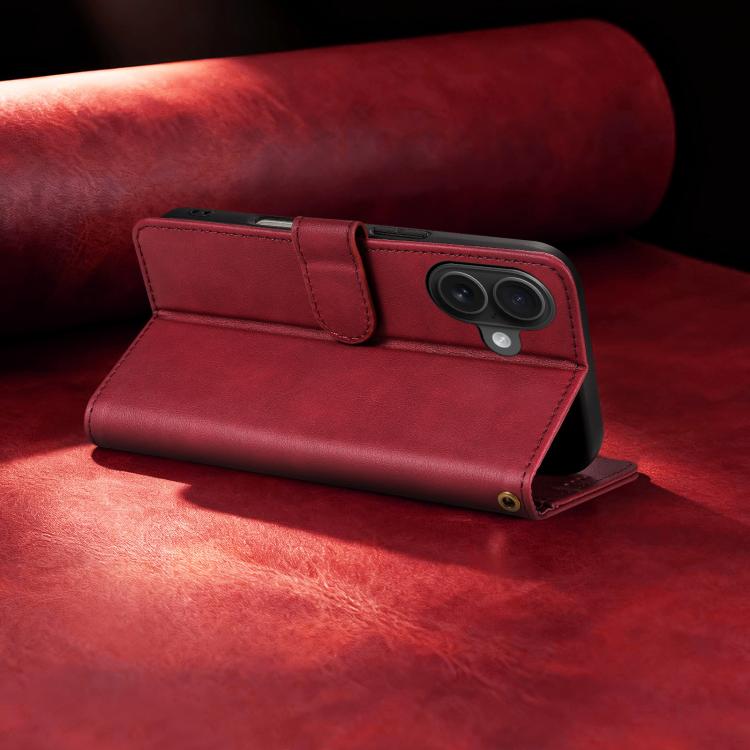 For iPhone 16 Plus AZNS A2 Series Tri-Card Wallet RFID Vegan Leather Phone Case with Strap