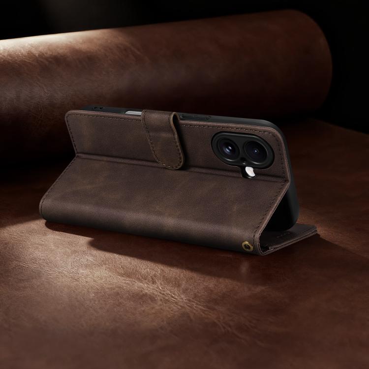 For iPhone 17 AZNS A2 Series Tri-Card Wallet RFID Vegan Leather Phone Case with Strap