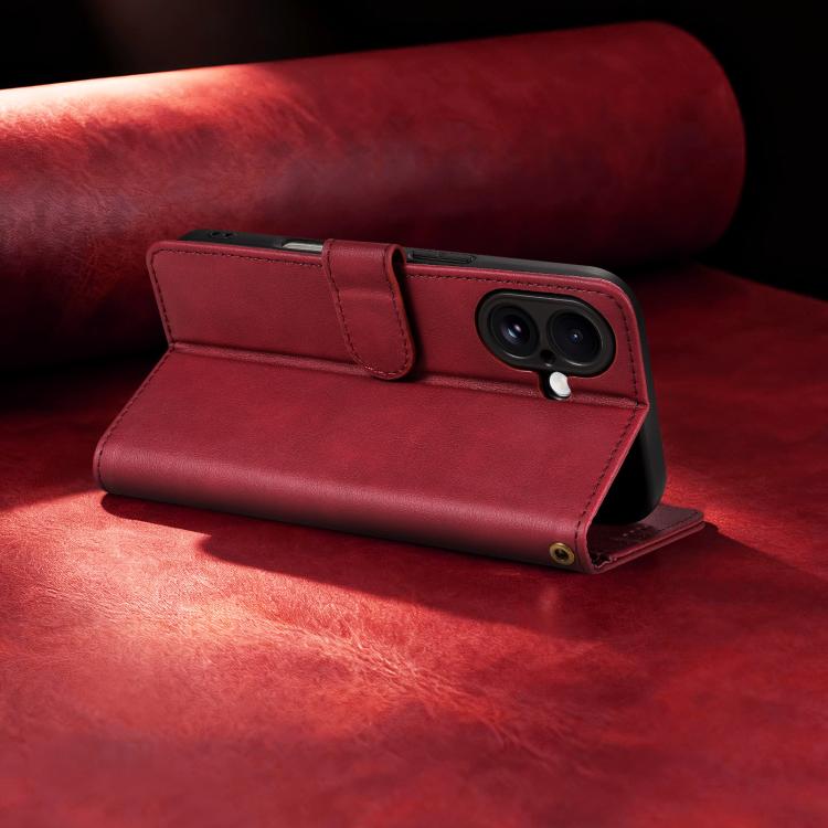 For iPhone 17 AZNS A2 Series Tri-Card Wallet RFID Vegan Leather Phone Case with Strap