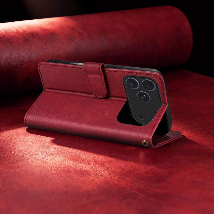 For iPhone 17 Pro AZNS A2 Series Tri-Card Wallet RFID Vegan Leather Phone Case with Strap