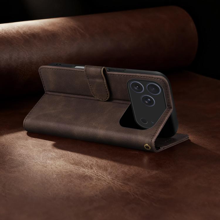 For iPhone 17 Pro Max AZNS A2 Series Tri-Card Wallet RFID Vegan Leather Phone Case with Strap