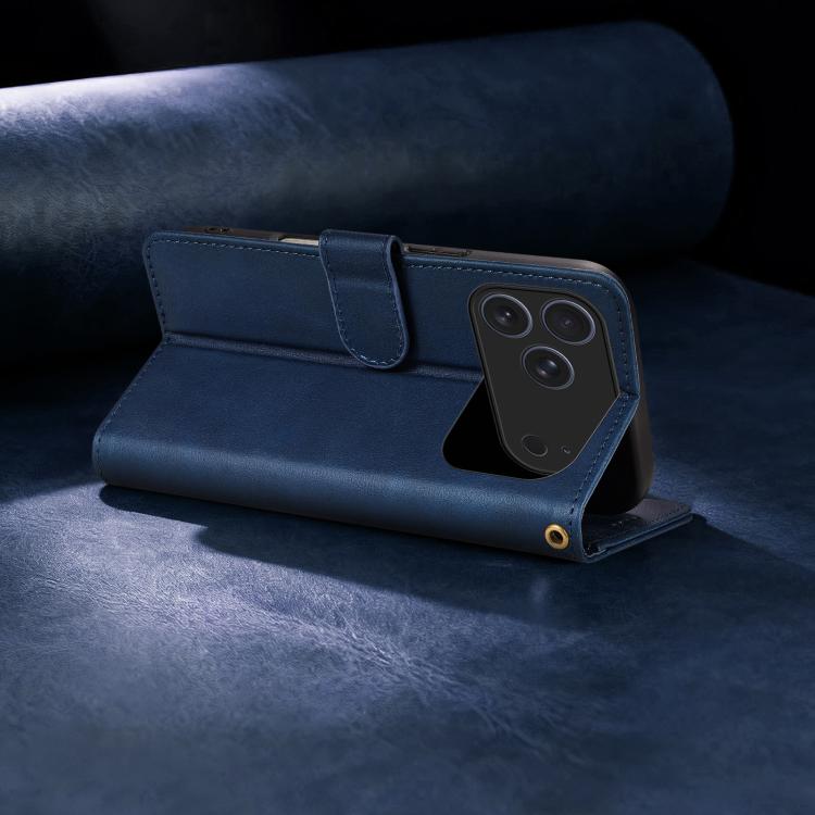 For iPhone 17 Pro Max AZNS A2 Series Tri-Card Wallet RFID Vegan Leather Phone Case with Strap