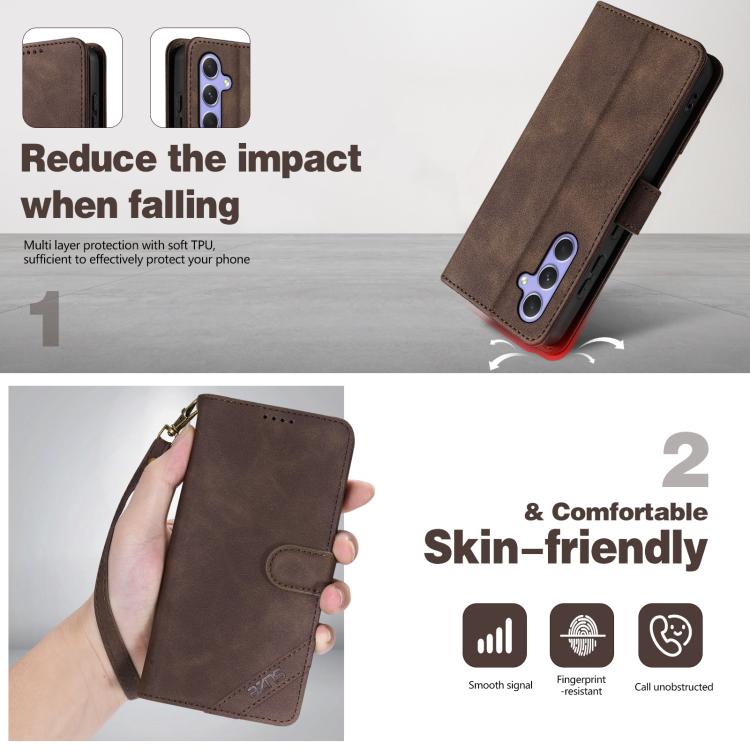 For Samsung Galaxy A35 5G AZNS A2 Series Tri-Card Wallet RFID Vegan Leather Phone Case with Strap