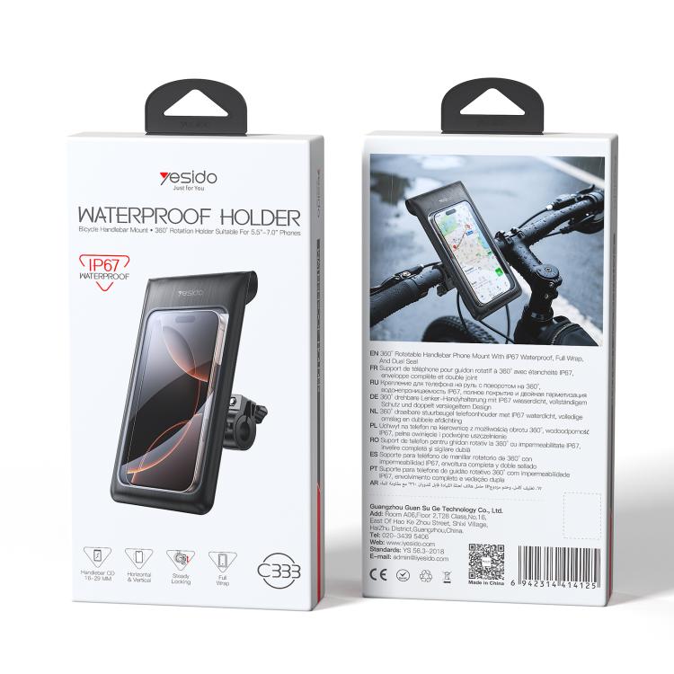 Yesido C333 Double-layer Sealed Waterproof Bag Cycling Phone Holder - Black