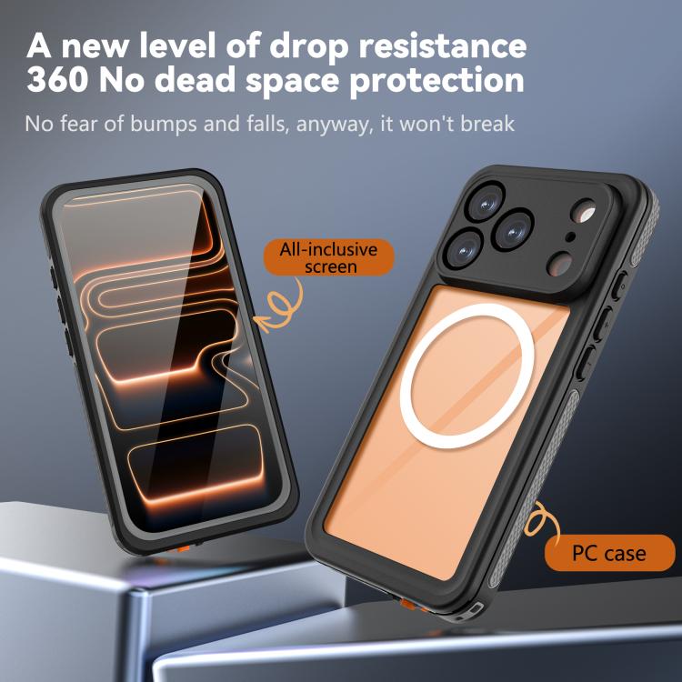 For iPhone 17 Pro RedPepper V Series IP68 Waterproof Magnetic Phone Case - Black