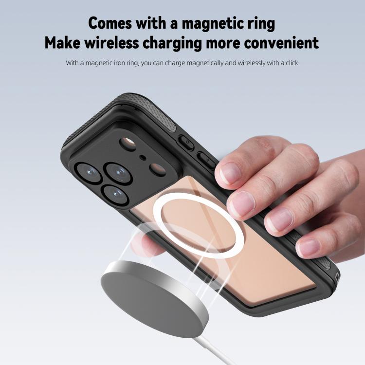 For iPhone 17 Pro RedPepper V Series IP68 Waterproof Magnetic Phone Case - Black