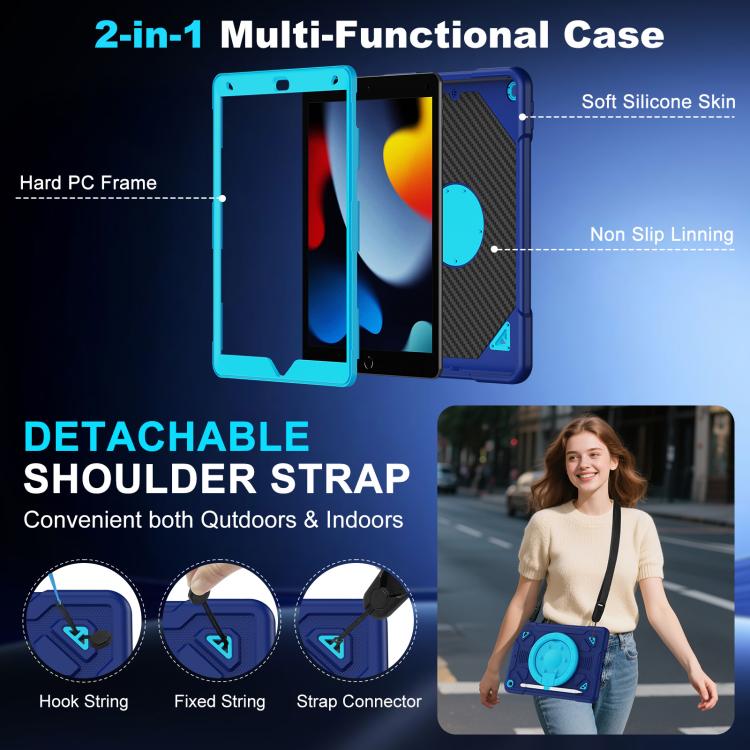 For iPad 10.2 2021 / 2020 / 2019 Space Planet Ring Holder Silicone Hydric PC Tablet Case with Shoulder Strap