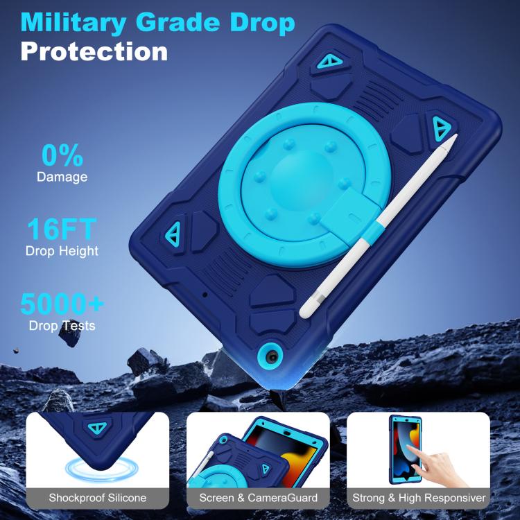 For iPad 10.2 2021 / 2020 / 2019 Space Planet Ring Holder Silicone Hydric PC Tablet Case with Shoulder Strap