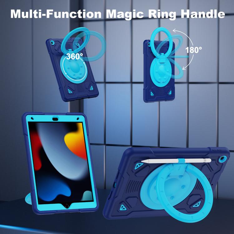 For iPad 10.2 2021 / 2020 / 2019 Space Planet Ring Holder Silicone Hydric PC Tablet Case with Shoulder Strap