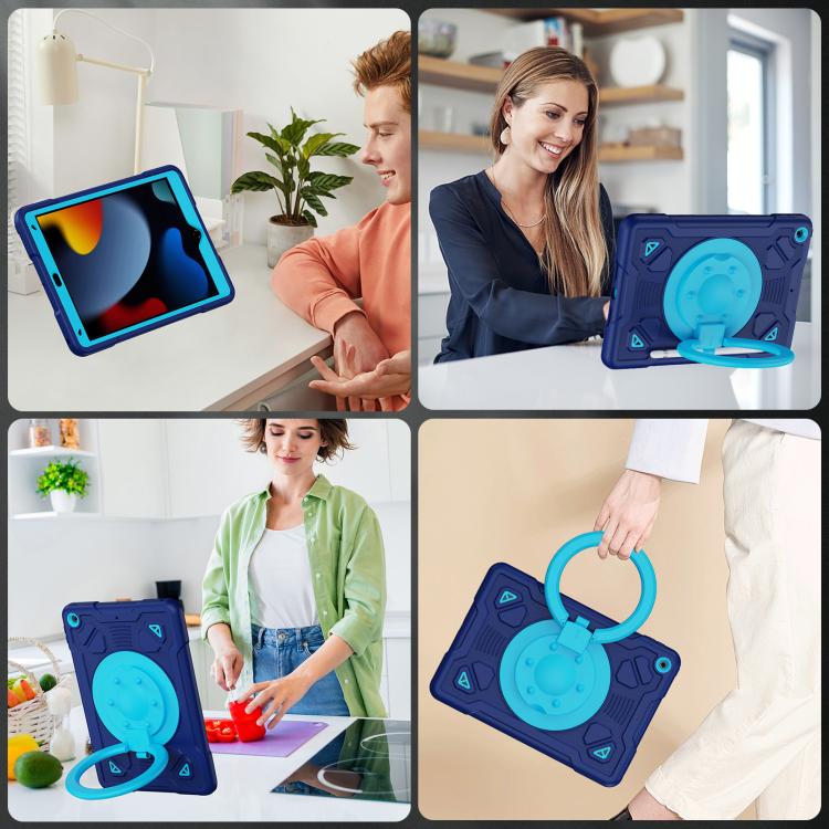For iPad 10.2 2021 / 2020 / 2019 Space Planet Ring Holder Silicone Hydric PC Tablet Case with Shoulder Strap