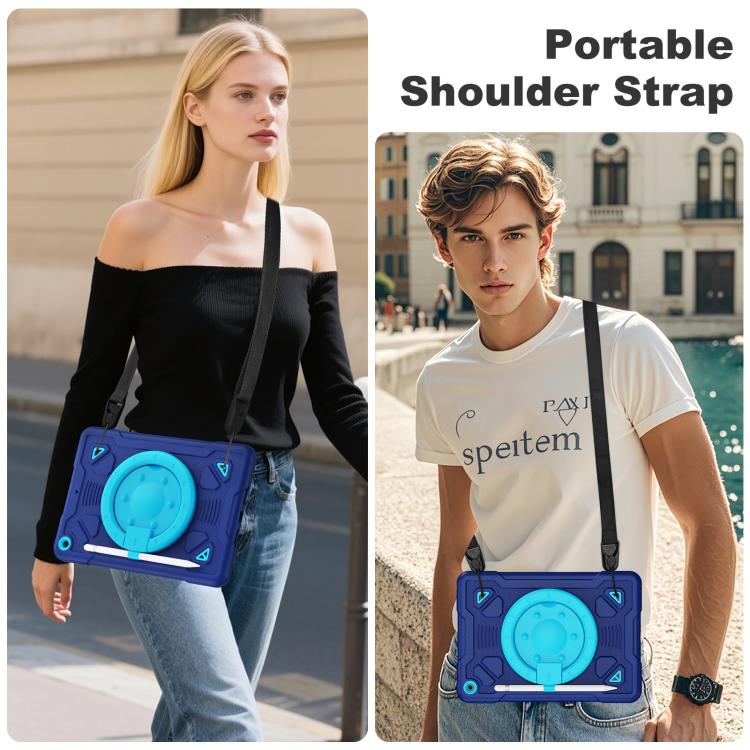 For iPad 10.2 2021 / 2020 / 2019 Space Planet Ring Holder Silicone Hydric PC Tablet Case with Shoulder Strap