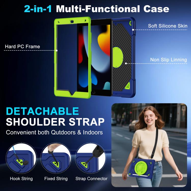 For iPad 10.2 2021 / 2020 / 2019 Space Planet Ring Holder Silicone Hydric PC Tablet Case with Shoulder Strap