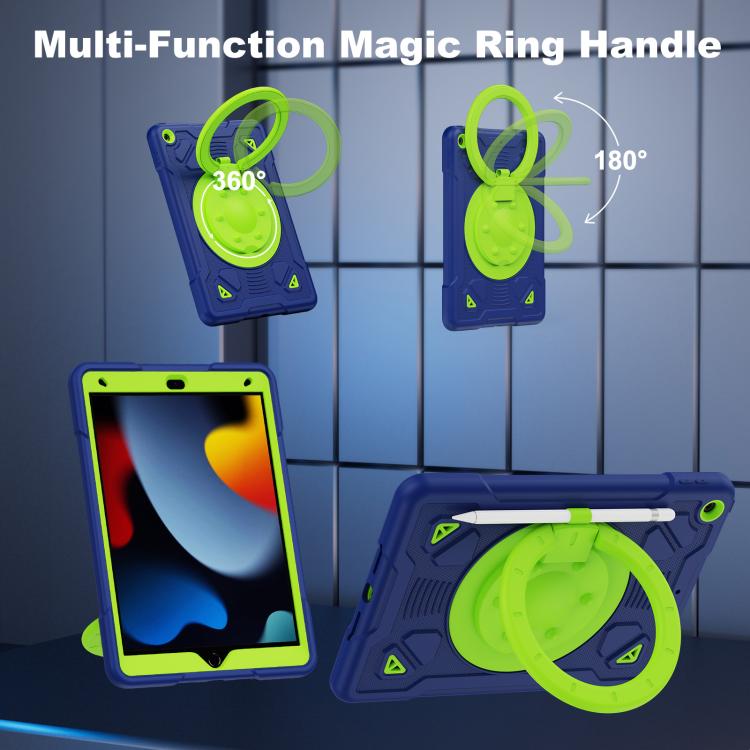 For iPad 10.2 2021 / 2020 / 2019 Space Planet Ring Holder Silicone Hydric PC Tablet Case with Shoulder Strap