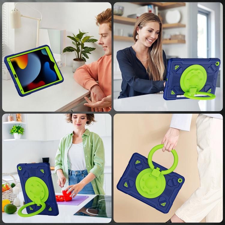 For iPad 10.2 2021 / 2020 / 2019 Space Planet Ring Holder Silicone Hydric PC Tablet Case with Shoulder Strap