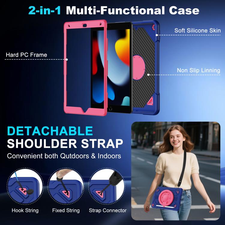 For iPad 10.2 2021 / 2020 / 2019 Space Planet Ring Holder Silicone Hydric PC Tablet Case with Shoulder Strap