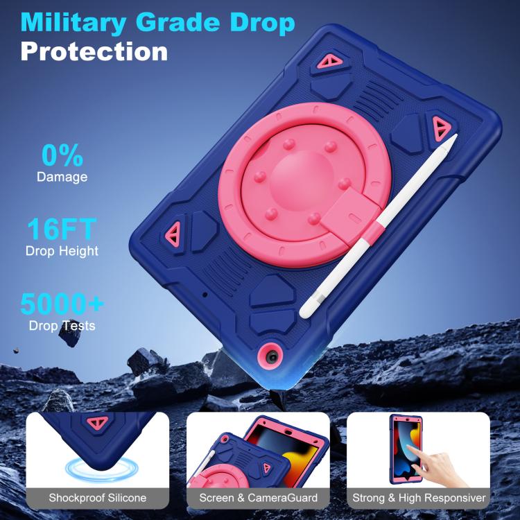 For iPad 10.2 2021 / 2020 / 2019 Space Planet Ring Holder Silicone Hydric PC Tablet Case with Shoulder Strap