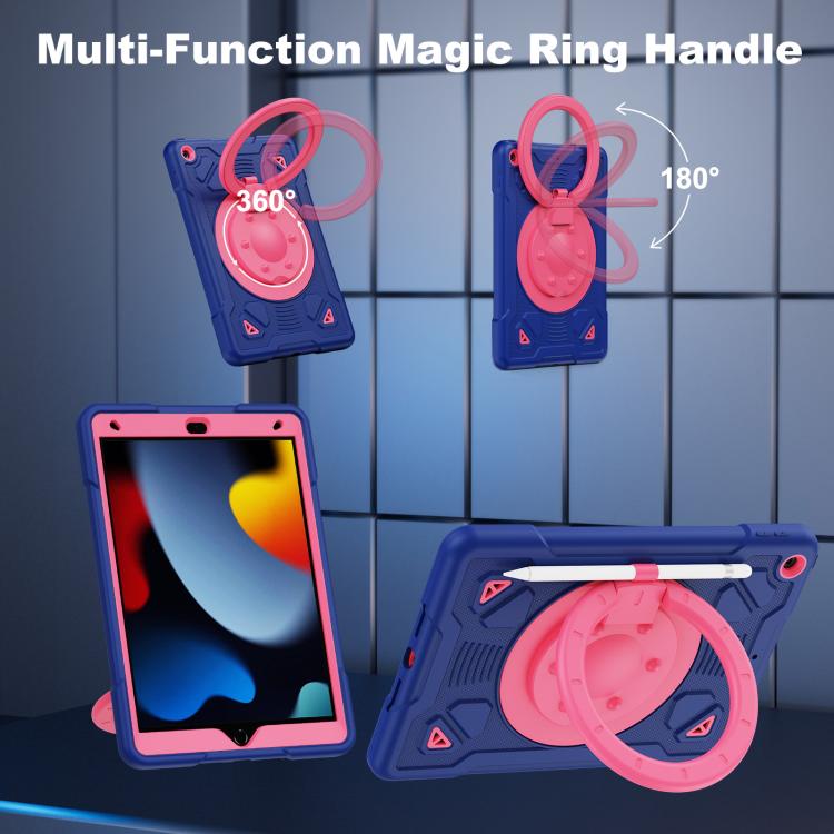 For iPad 10.2 2021 / 2020 / 2019 Space Planet Ring Holder Silicone Hydric PC Tablet Case with Shoulder Strap