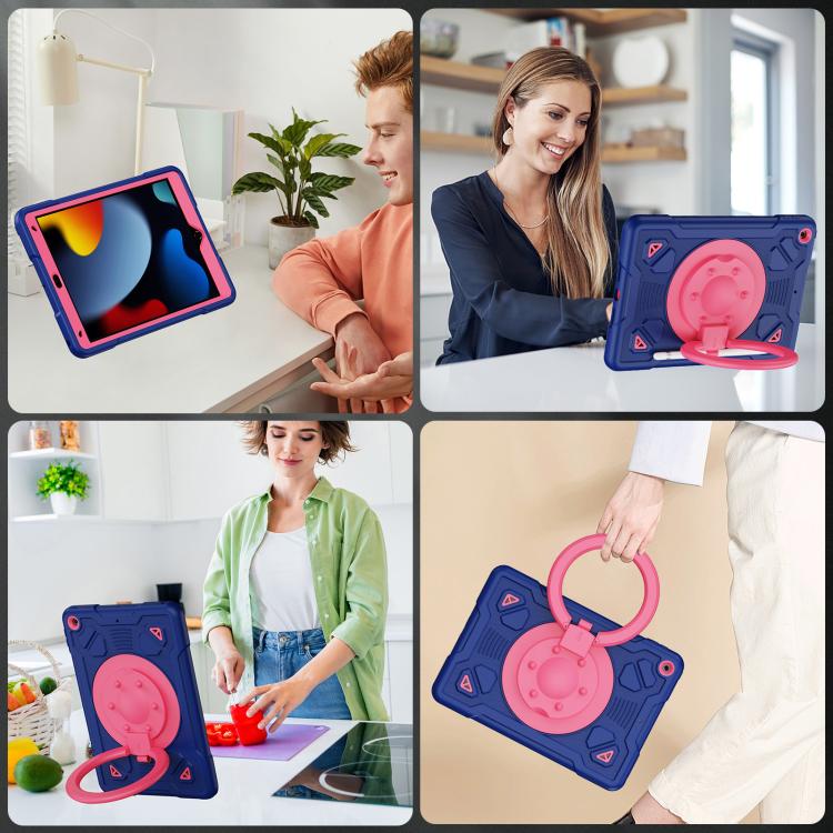 For iPad 10.2 2021 / 2020 / 2019 Space Planet Ring Holder Silicone Hydric PC Tablet Case with Shoulder Strap