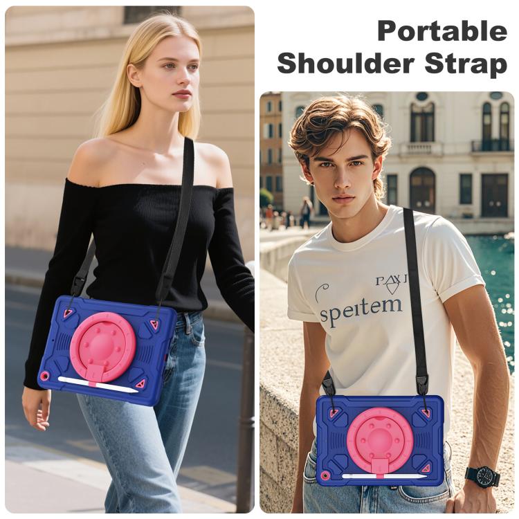 For iPad 10.2 2021 / 2020 / 2019 Space Planet Ring Holder Silicone Hydric PC Tablet Case with Shoulder Strap