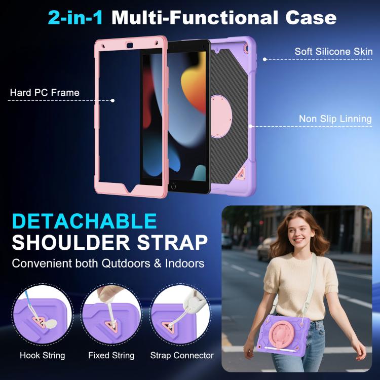 For iPad 10.2 2021 / 2020 / 2019 Space Planet Ring Holder Silicone Hydric PC Tablet Case with Shoulder Strap