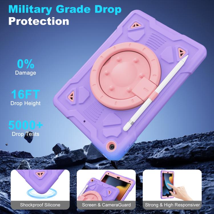 For iPad 10.2 2021 / 2020 / 2019 Space Planet Ring Holder Silicone Hydric PC Tablet Case with Shoulder Strap
