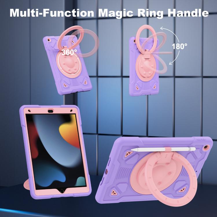For iPad 10.2 2021 / 2020 / 2019 Space Planet Ring Holder Silicone Hydric PC Tablet Case with Shoulder Strap