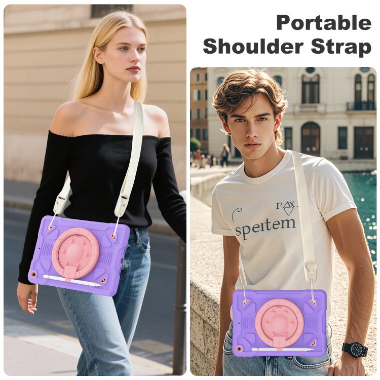 For iPad 10.2 2021 / 2020 / 2019 Space Planet Ring Holder Silicone Hydric PC Tablet Case with Shoulder Strap