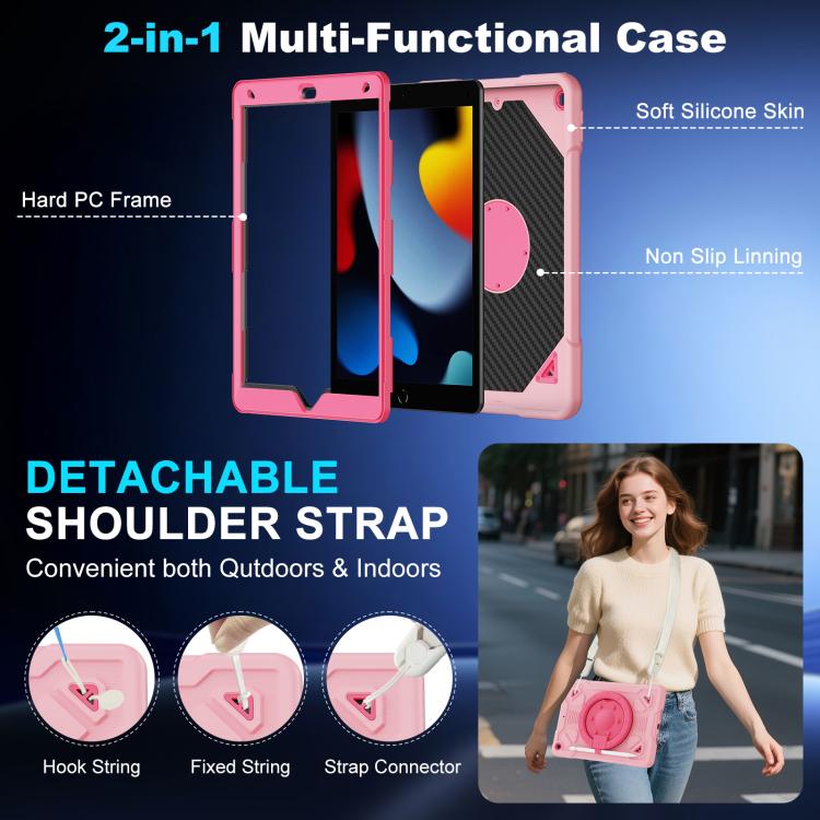 For iPad 10.2 2021 / 2020 / 2019 Space Planet Ring Holder Silicone Hydric PC Tablet Case with Shoulder Strap