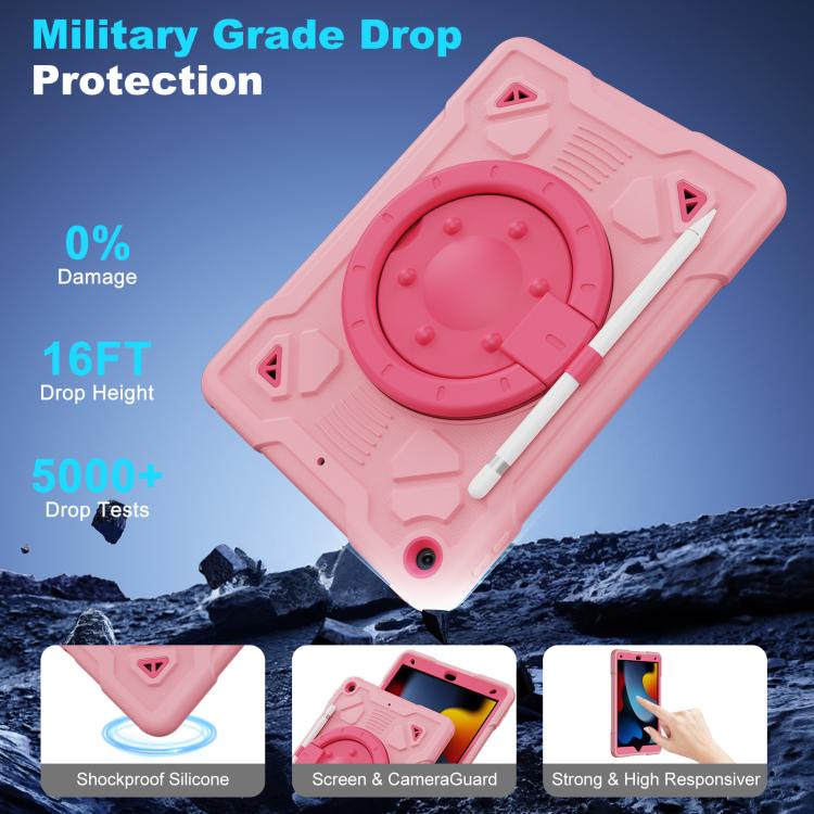 For iPad 10.2 2021 / 2020 / 2019 Space Planet Ring Holder Silicone Hydric PC Tablet Case with Shoulder Strap