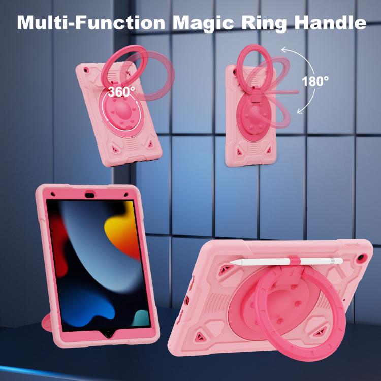 For iPad 10.2 2021 / 2020 / 2019 Space Planet Ring Holder Silicone Hydric PC Tablet Case with Shoulder Strap