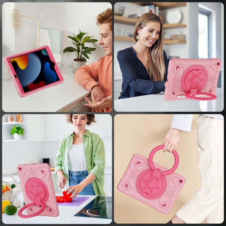 For iPad 10.2 2021 / 2020 / 2019 Space Planet Ring Holder Silicone Hydric PC Tablet Case with Shoulder Strap