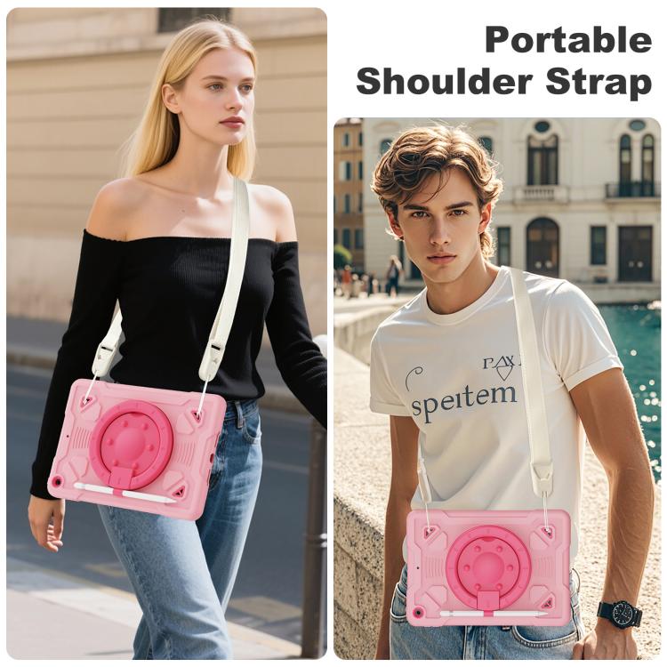For iPad 10.2 2021 / 2020 / 2019 Space Planet Ring Holder Silicone Hydric PC Tablet Case with Shoulder Strap
