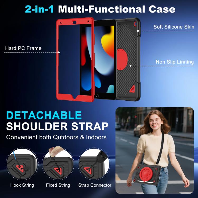 For iPad 10.2 2021 / 2020 / 2019 Space Planet Ring Holder Silicone Hydric PC Tablet Case with Shoulder Strap