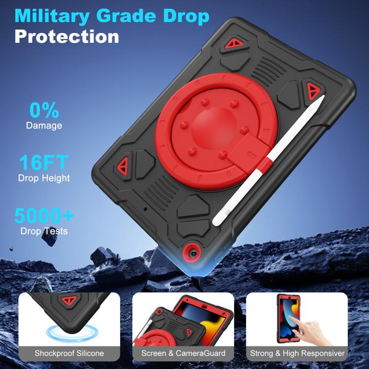 For iPad 10.2 2021 / 2020 / 2019 Space Planet Ring Holder Silicone Hydric PC Tablet Case with Shoulder Strap