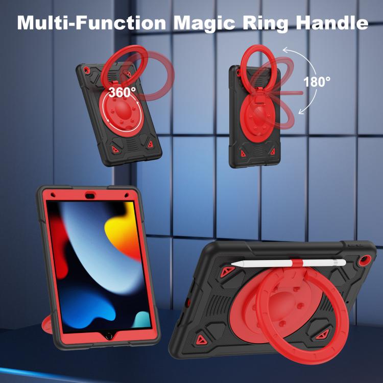 For iPad 10.2 2021 / 2020 / 2019 Space Planet Ring Holder Silicone Hydric PC Tablet Case with Shoulder Strap