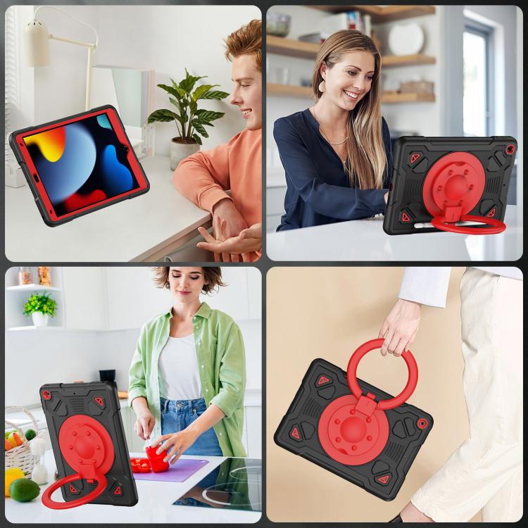 For iPad 10.2 2021 / 2020 / 2019 Space Planet Ring Holder Silicone Hydric PC Tablet Case with Shoulder Strap