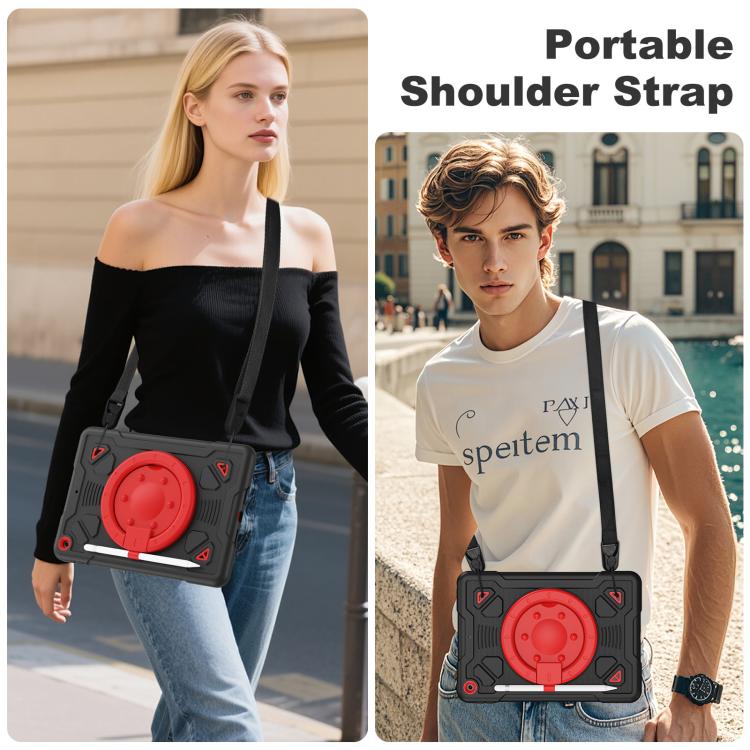 For iPad 10.2 2021 / 2020 / 2019 Space Planet Ring Holder Silicone Hydric PC Tablet Case with Shoulder Strap