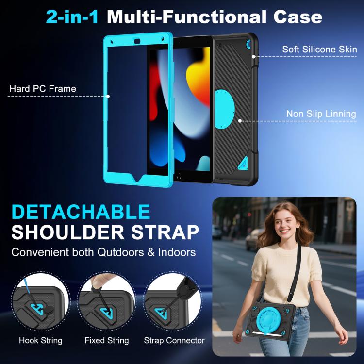 For iPad 10.2 2021 / 2020 / 2019 Space Planet Ring Holder Silicone Hydric PC Tablet Case with Shoulder Strap