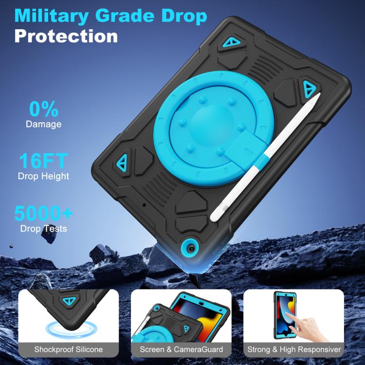 For iPad 10.2 2021 / 2020 / 2019 Space Planet Ring Holder Silicone Hydric PC Tablet Case with Shoulder Strap