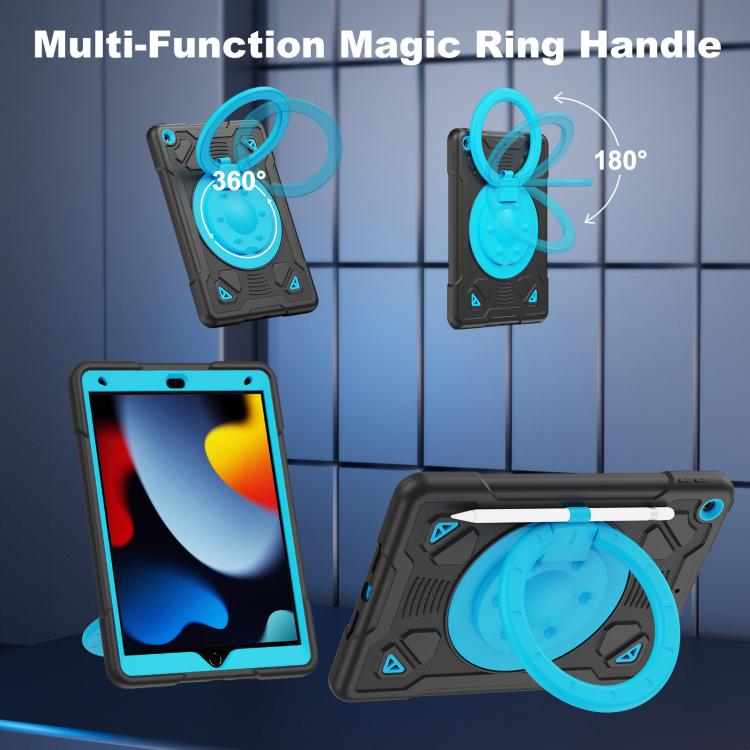 For iPad 10.2 2021 / 2020 / 2019 Space Planet Ring Holder Silicone Hydric PC Tablet Case with Shoulder Strap