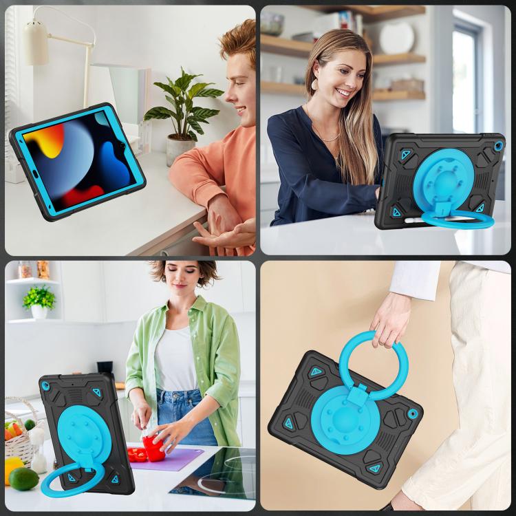 For iPad 10.2 2021 / 2020 / 2019 Space Planet Ring Holder Silicone Hydric PC Tablet Case with Shoulder Strap