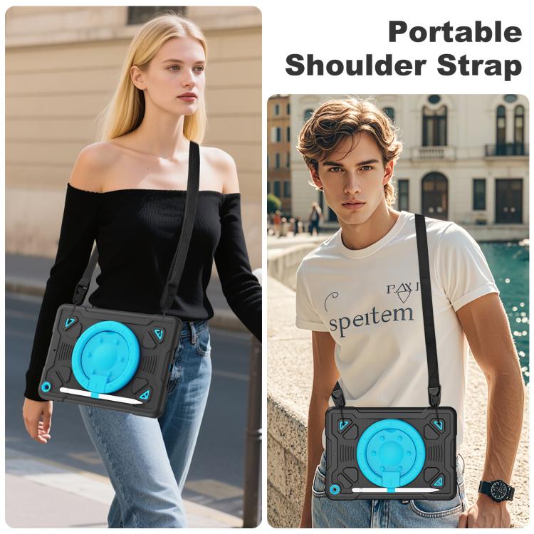 For iPad 10.2 2021 / 2020 / 2019 Space Planet Ring Holder Silicone Hydric PC Tablet Case with Shoulder Strap